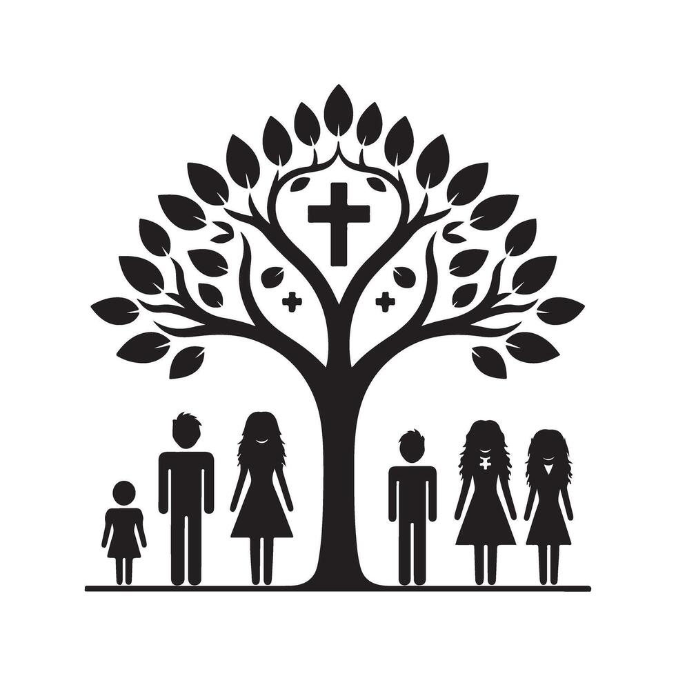 Christian Family Growing Under God's Grace and Blessings Tree vector