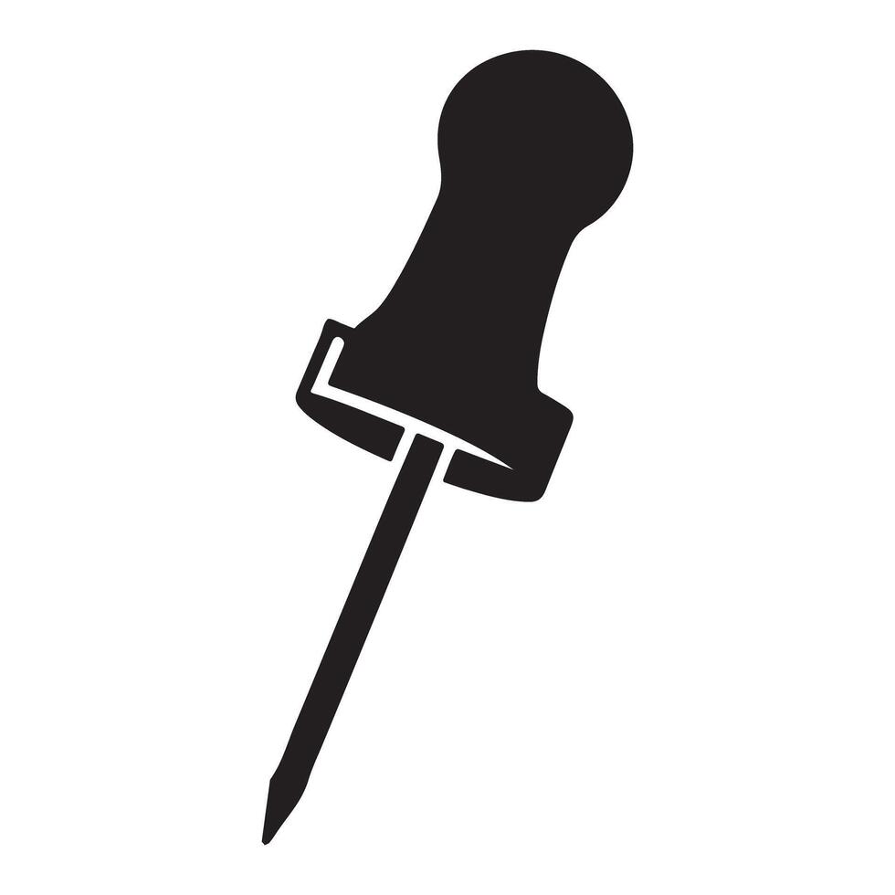 Push Pin Illustration Black and White Stationary Item vector