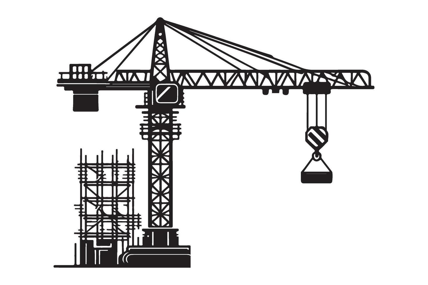 Silhouette Illustration of a Construction Crane for Building Projects vector