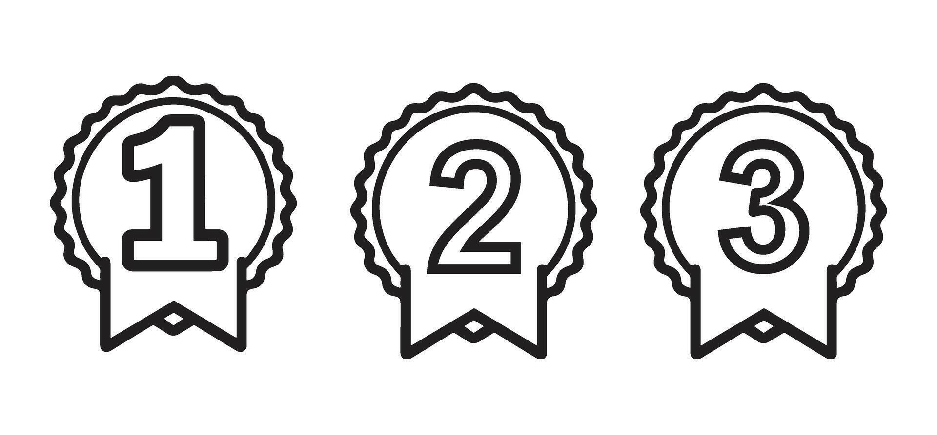 First Second and Third Place Medals Line Art Illustration vector