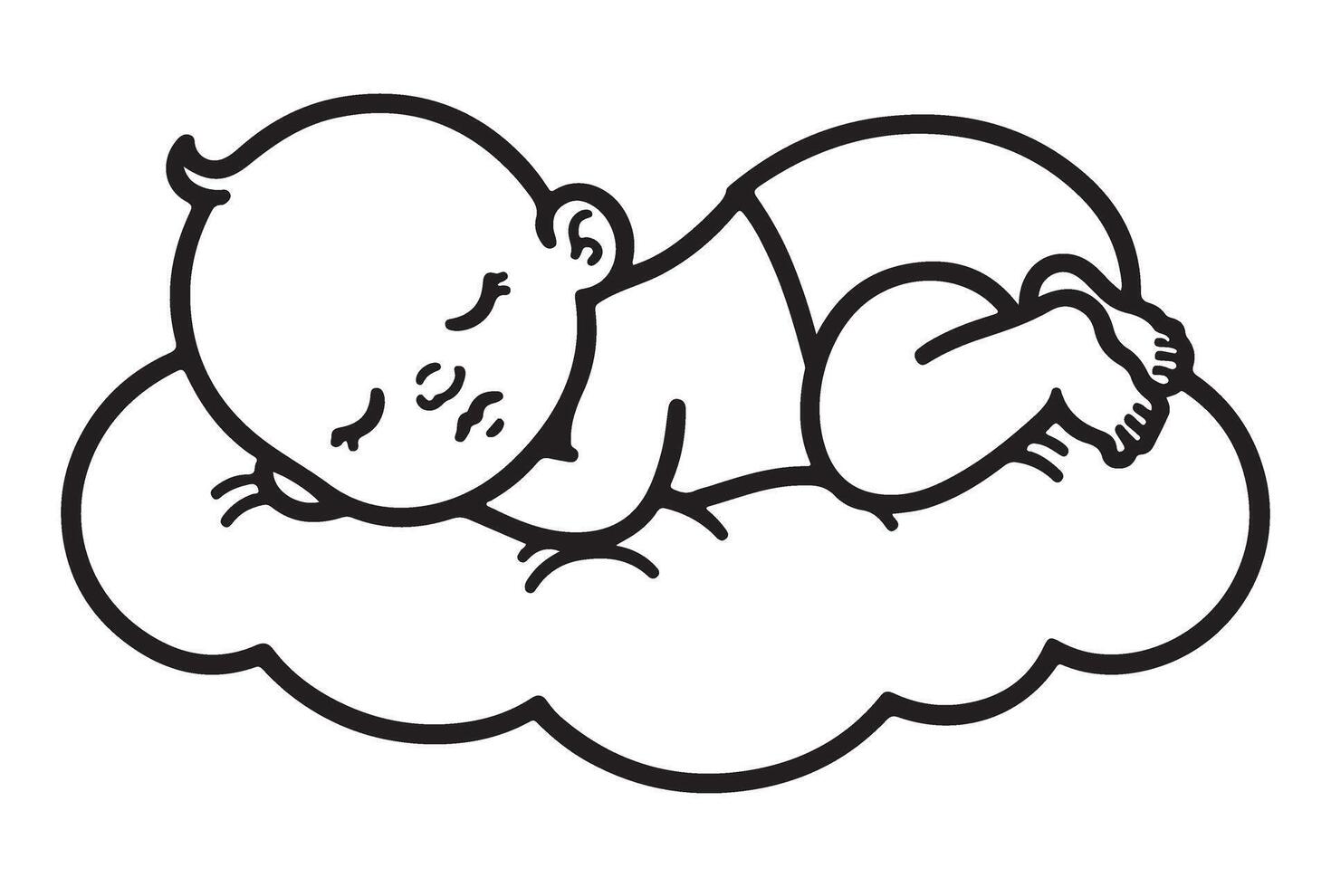 Cute Baby Sleeping Peacefully on a Cloud Illustration Artwork vector