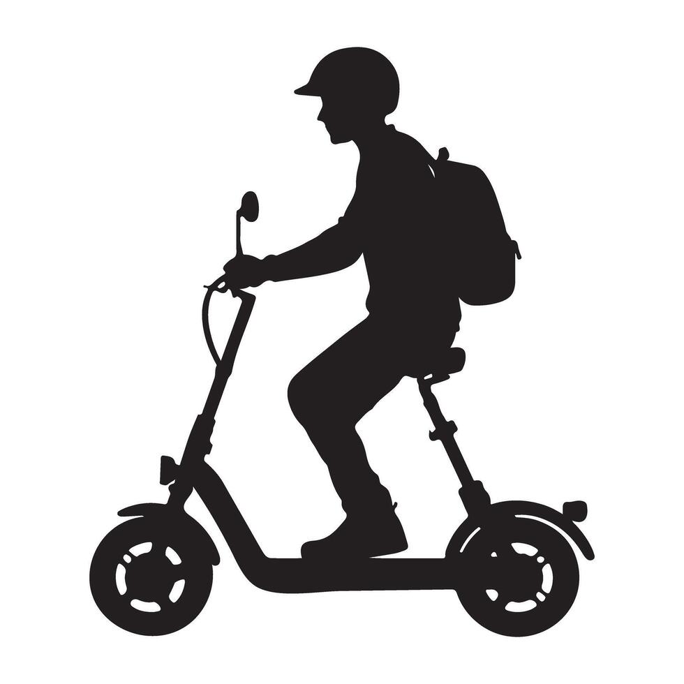 Silhouette of a Person Riding Electric Scooter with Backpack Illustration vector