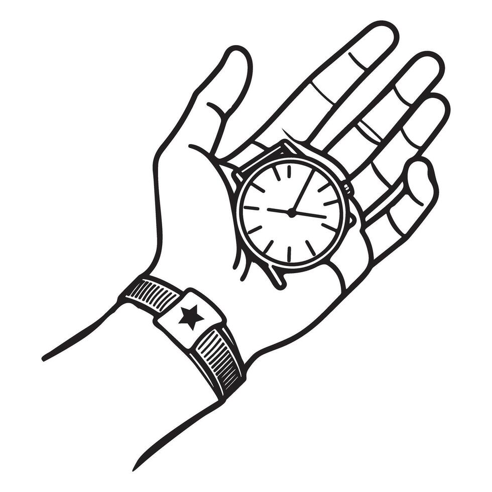 Hand Holding Watch Illustration Time Management Concept Design vector