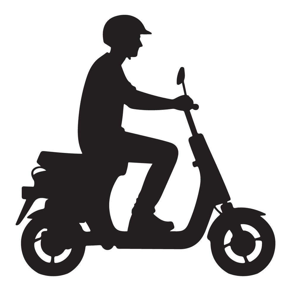Silhouette Illustration of a Person Riding a Motor Scooter vector
