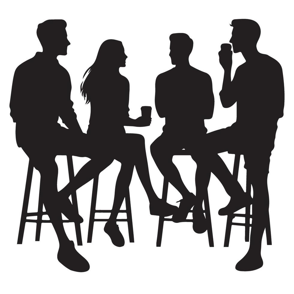 Silhouette People Gathering Bar Stools Socializing Conversation Casual Meeting vector