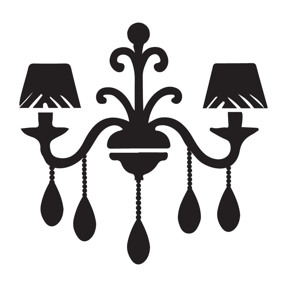 Silhouette Ornate Wall Sconce Illustration with Two Light Fixtures vector