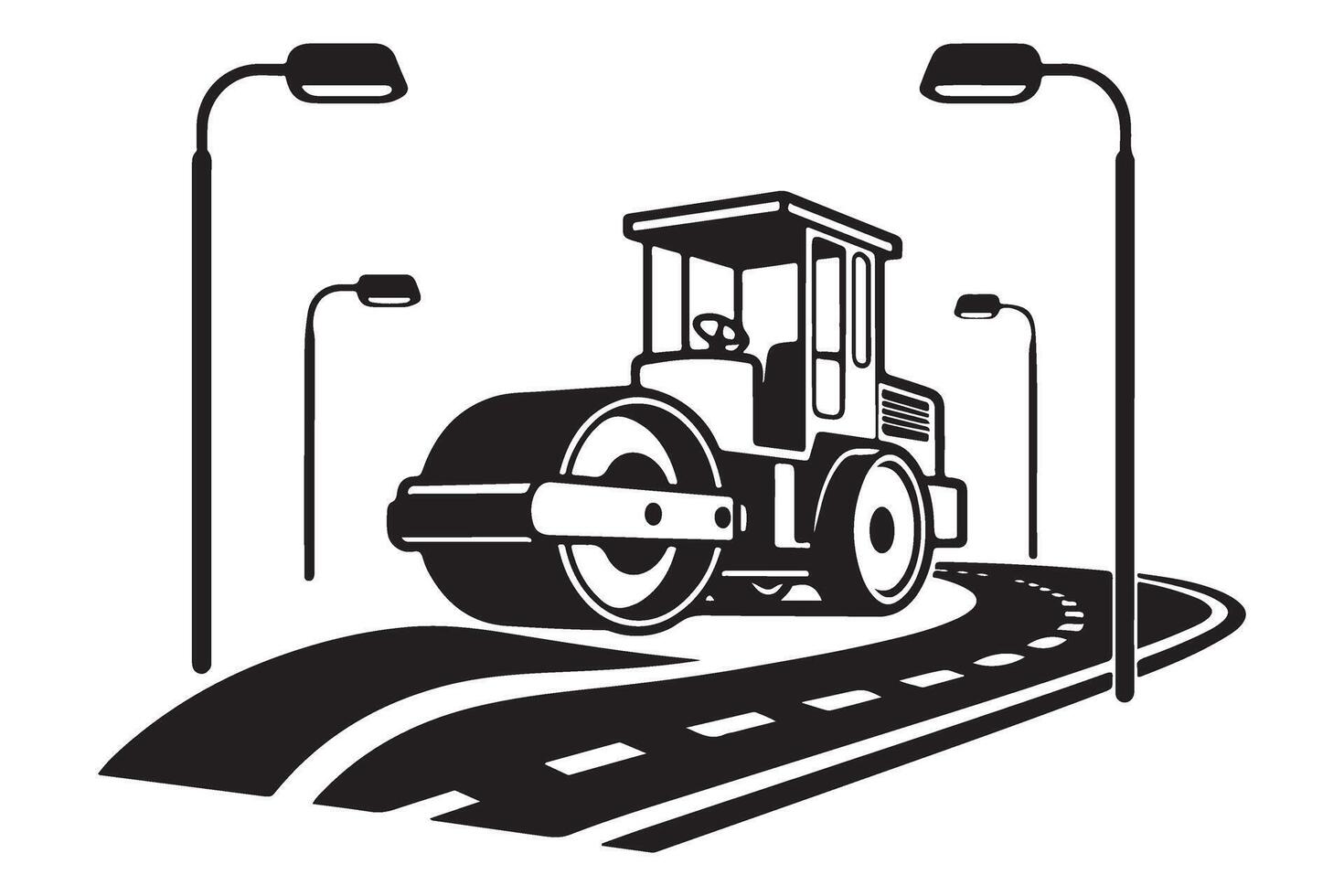 Road Roller Paving the Way Silhouette Illustration for Progress vector