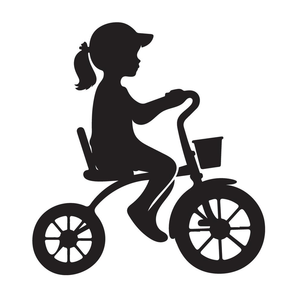 Silhouette of a Girl Riding Tricycle Illustration Art vector