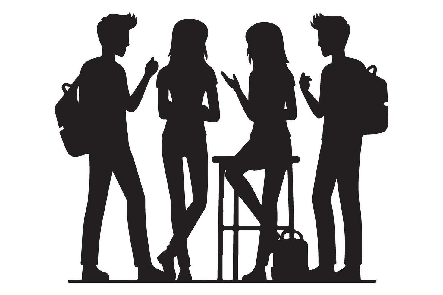 Group of students standing discussing topics silhouette illustration vector