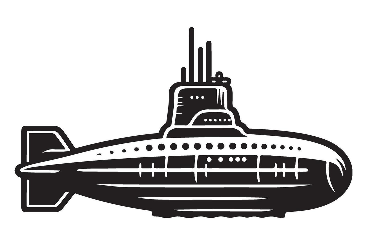 Classic Silhouette Submarine Illustration for Maritime History Projects vector