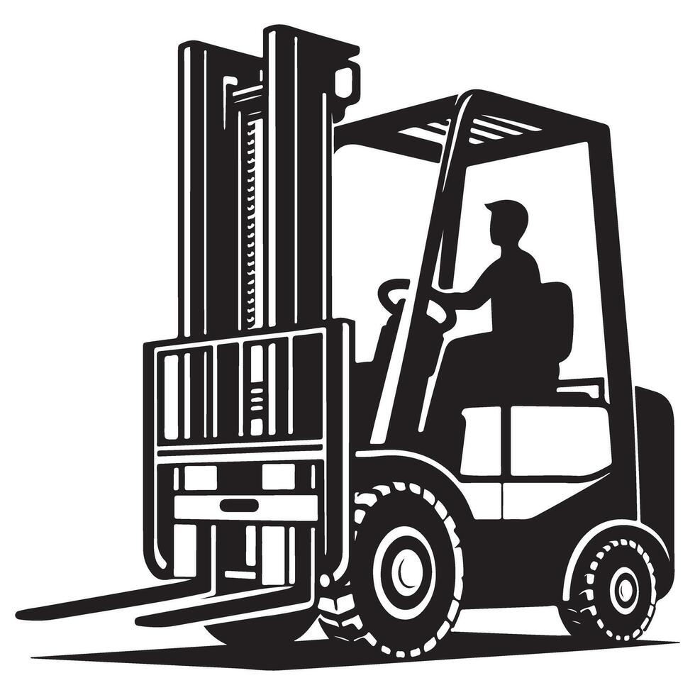 Efficient Material Handling with Forklift Silhouette Illustration for Logistics vector