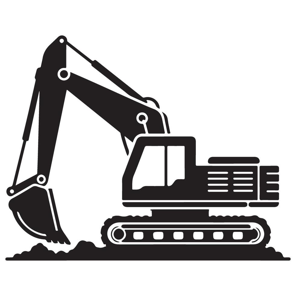 Excavator Digging Illustration Heavy Equipment Silhouette Construction Site Machine vector