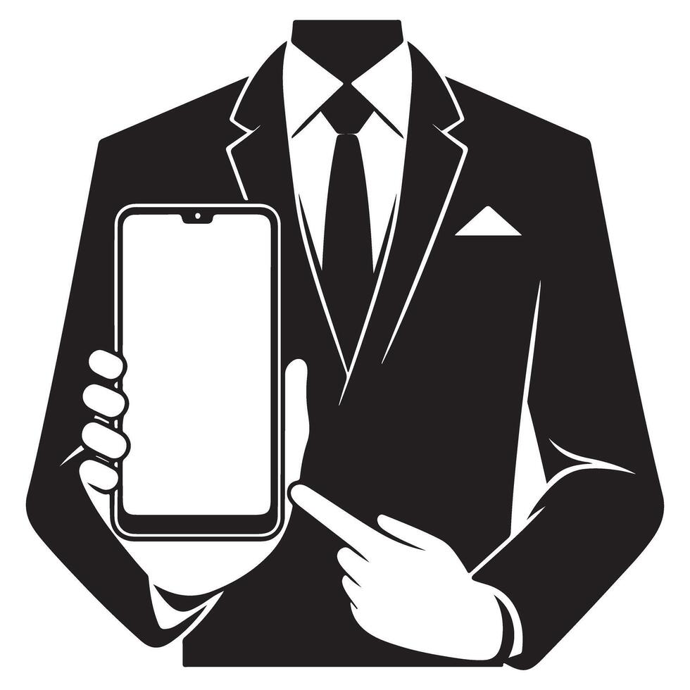 Professional Businessman Holding Smartphone and Showcasing Mobile Technology vector