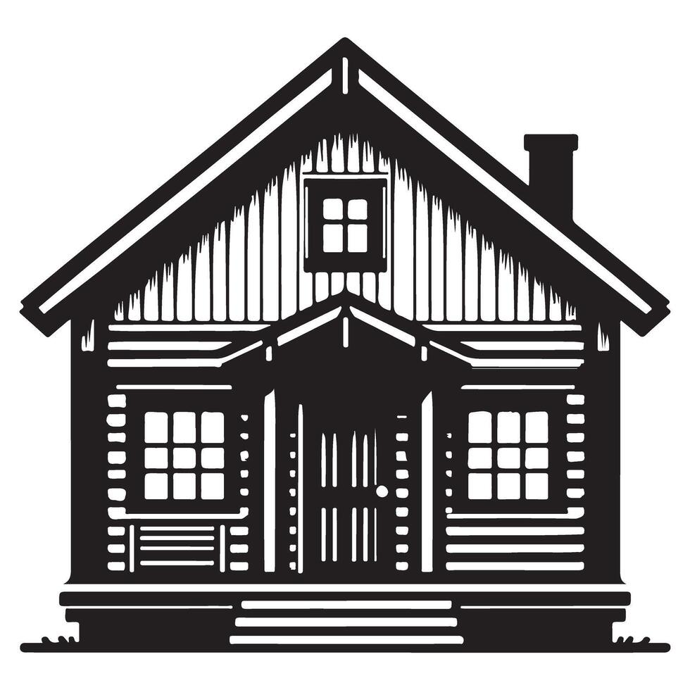 Log Cabin Rustic Home Cozy House Architectural Silhouette Illustration vector