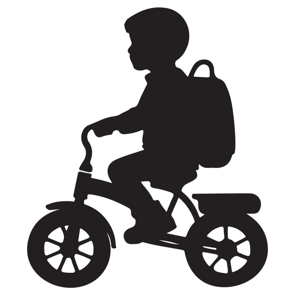 Child on Tricycle Silhouette A Timeless Childhood Icon Artwork vector
