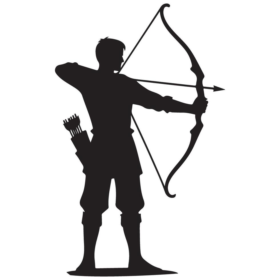 Archer Silhouette Illustration Aiming Arrow with Bow Skillfully vector