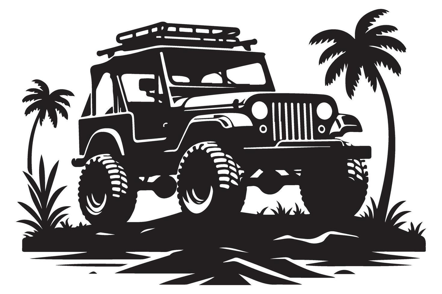 Jeep on Tropical Beach Paradise Adventure Getaway Artwork vector
