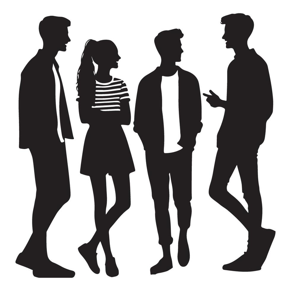 Group of Friends Talking Silhouette Art for Youth Communication vector