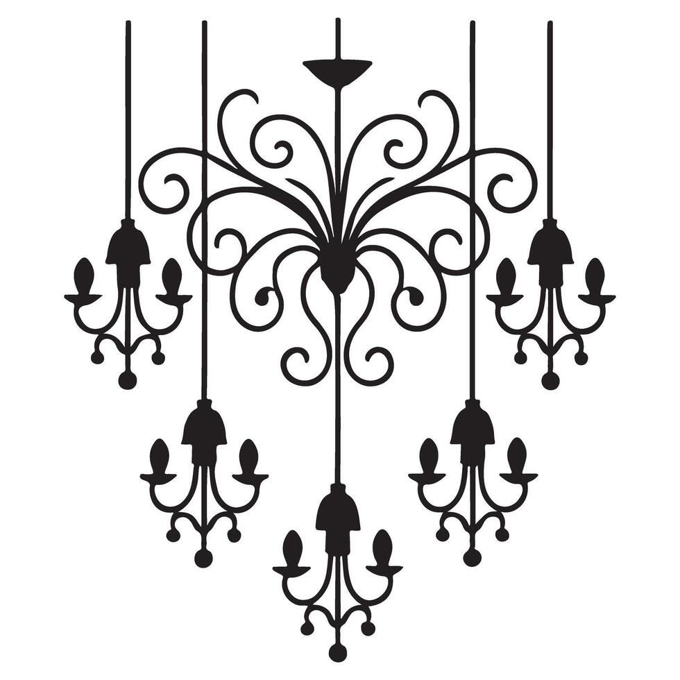 Silhouette Ornate Chandelier Illustration for Elegant Interior Design vector