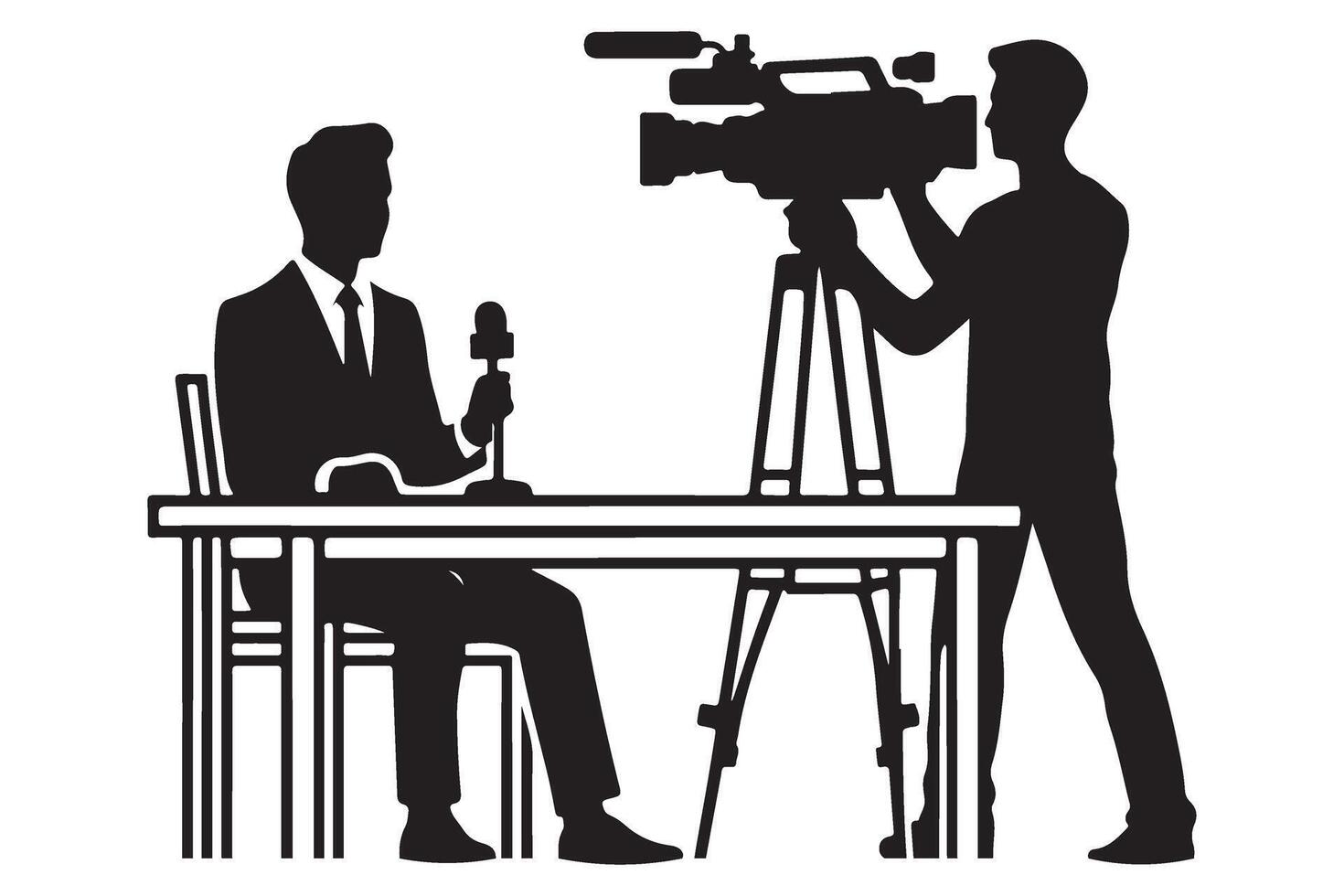 Live News Broadcasting with Silhouetted Interviewee and Cameraman Illustration vector