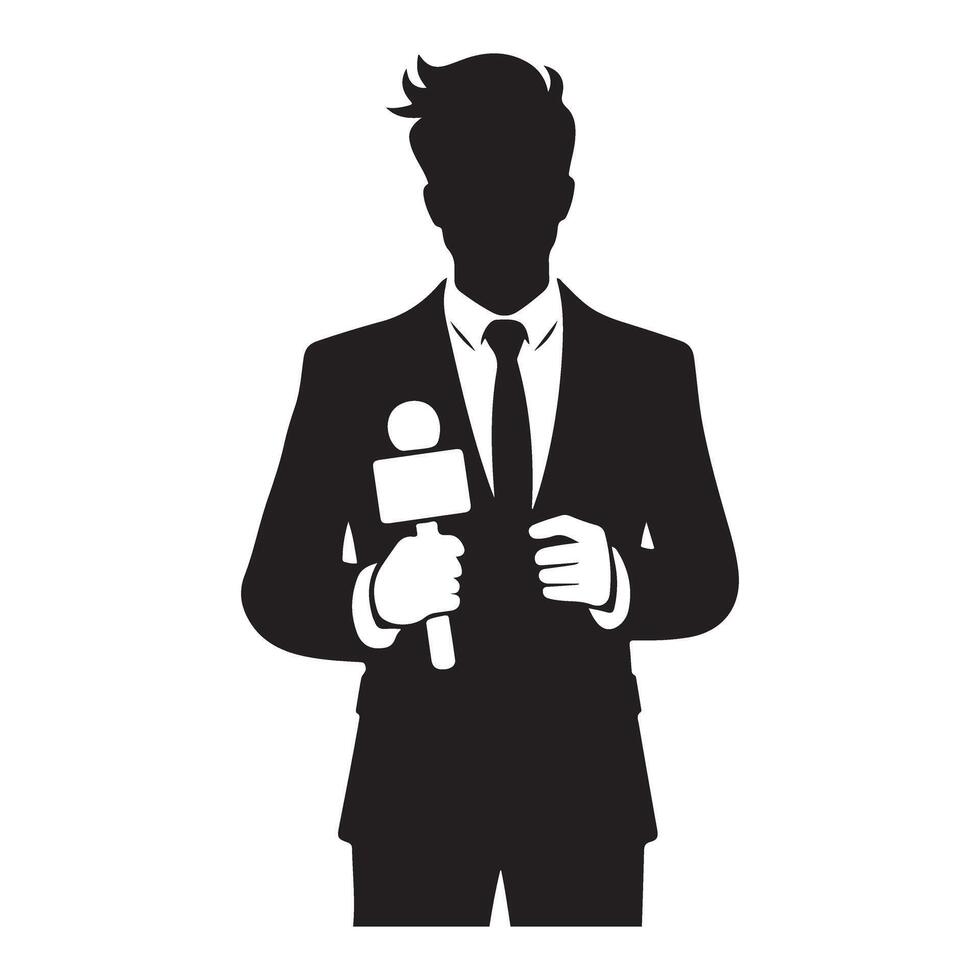 Silhouette of a News Reporter Holding Microphone for Interview vector