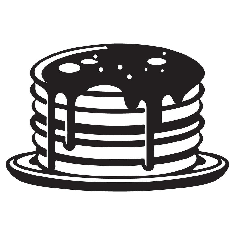 Stack of Pancakes with Syrup Black Silhouette Illustration vector