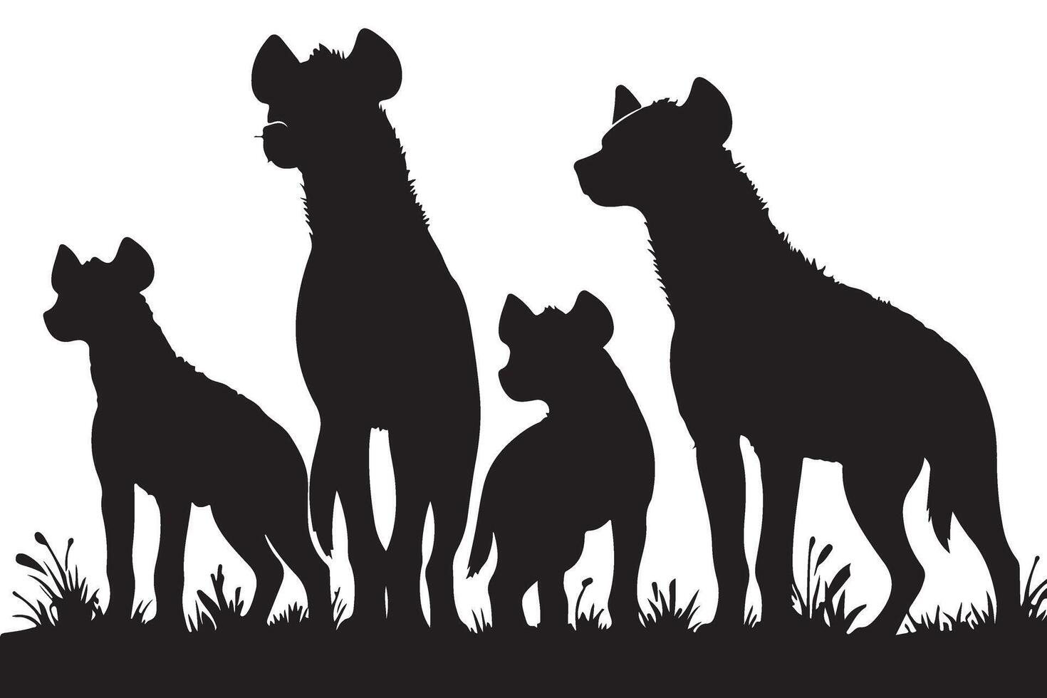 Silhouette of Hyena Pack Illustration Standing in Grassy Field vector