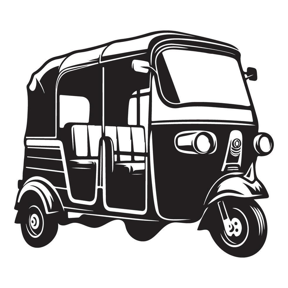 Auto Rickshaw Silhouette Illustration Traditional Transportation Mode vector