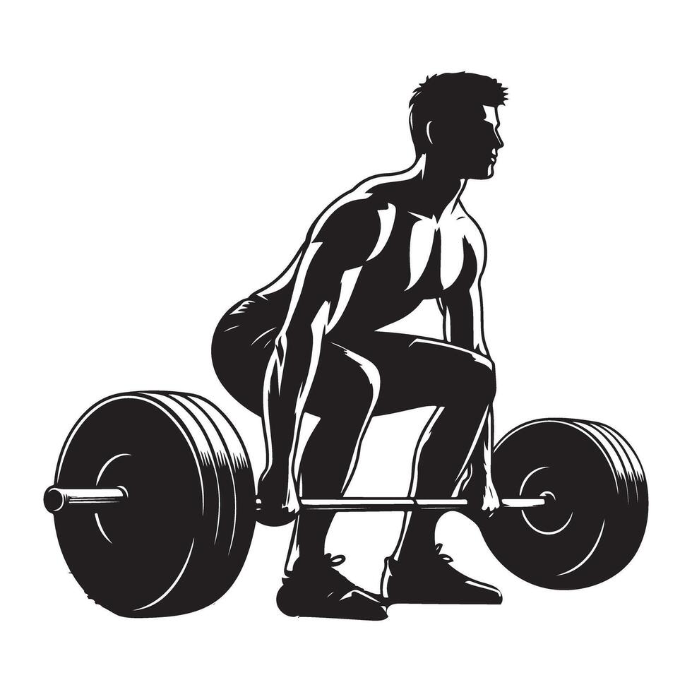 Silhouette of Bodybuilder Lifting Heavy Barbell Exercise and Strength Training vector