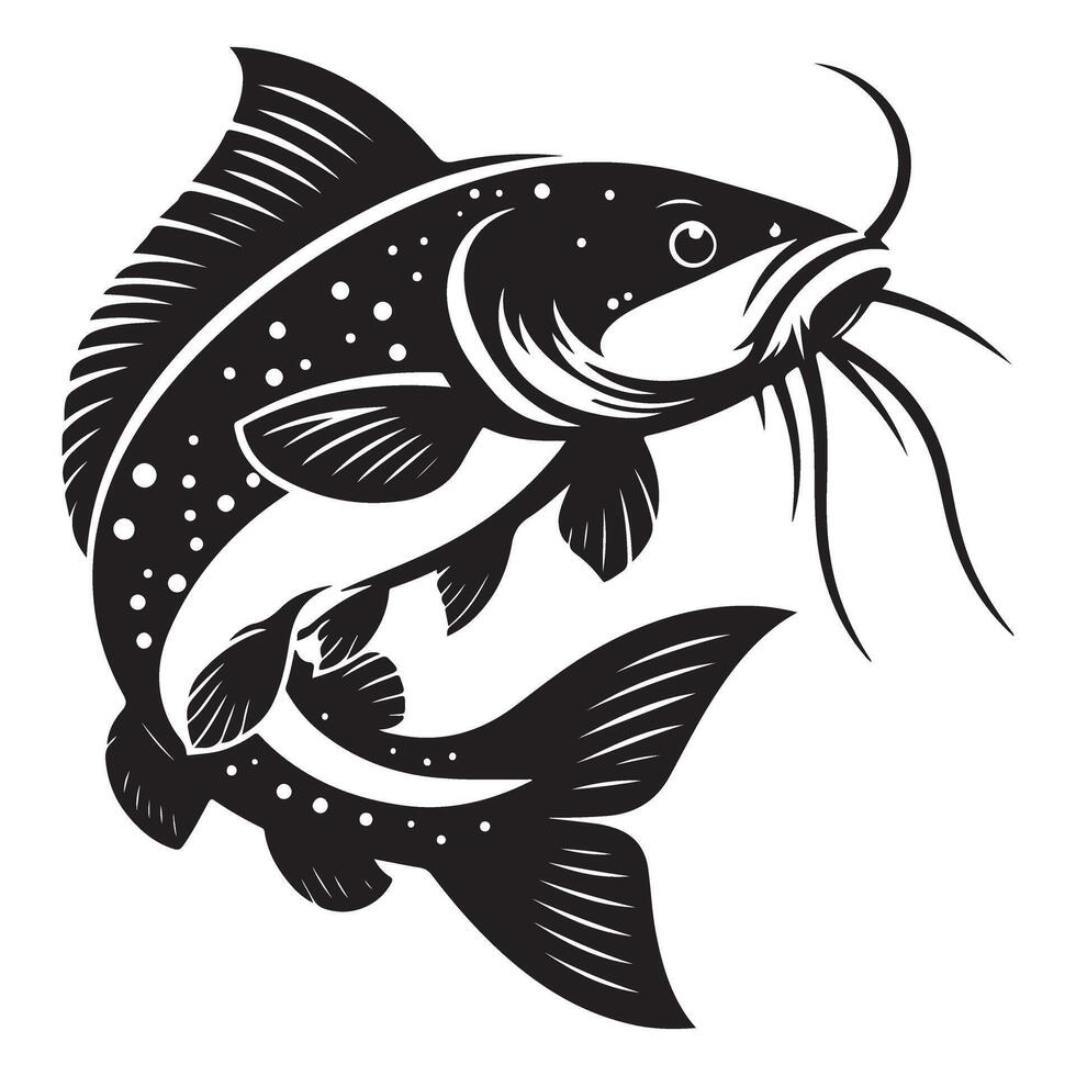 Detailed Black and White Catfish Illustration Art Image vector