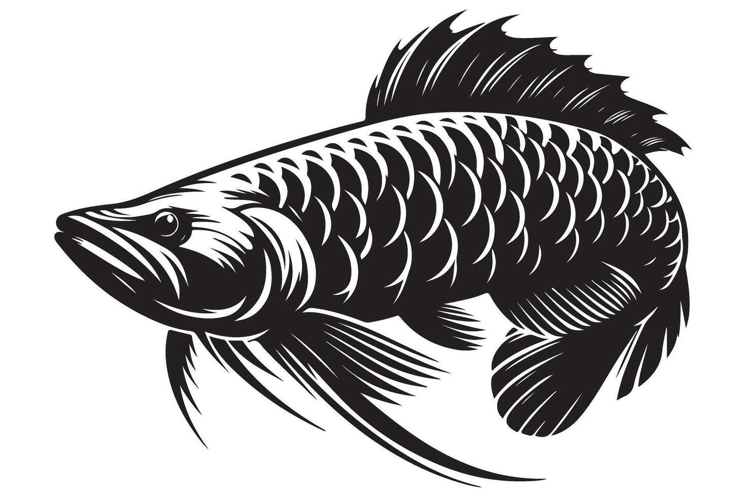 Elaborate Arowana Fish Illustration With Aquatic Animal Design and Scales vector