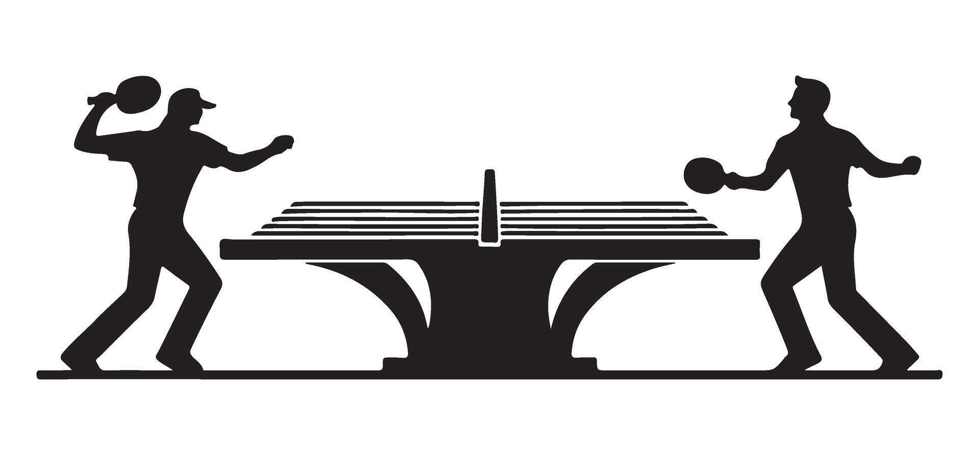 Dynamic Table Tennis Match Silhouette A Competitive Sporting Scene vector