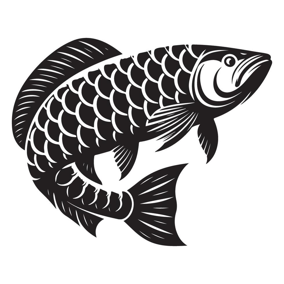 Detailed Arowana Fish Silhouette Illustration for Artistic Projects vector