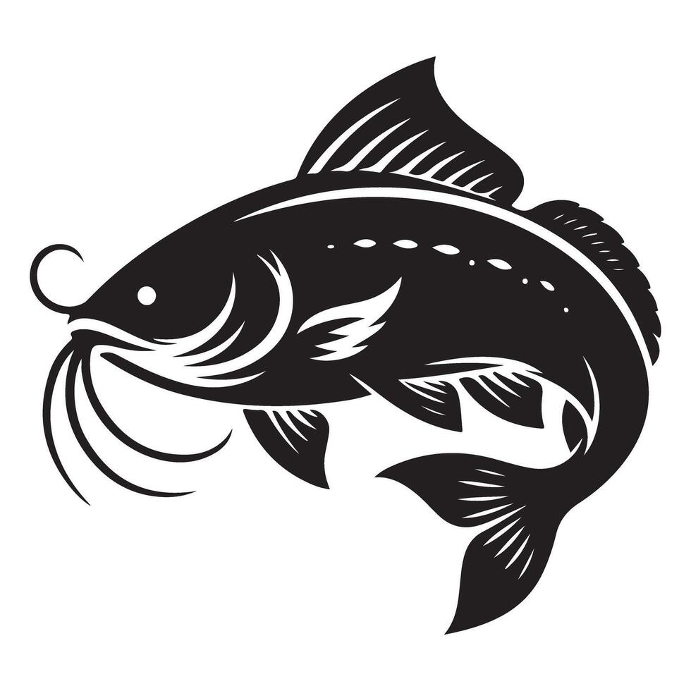 Realistic Catfish Silhouette Freshwater Fish Artistic Depiction vector
