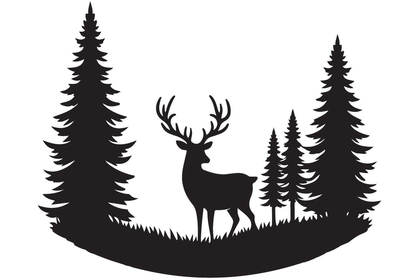 Majestic Deer Silhouette Illustration in a Forest Landscape Scene vector