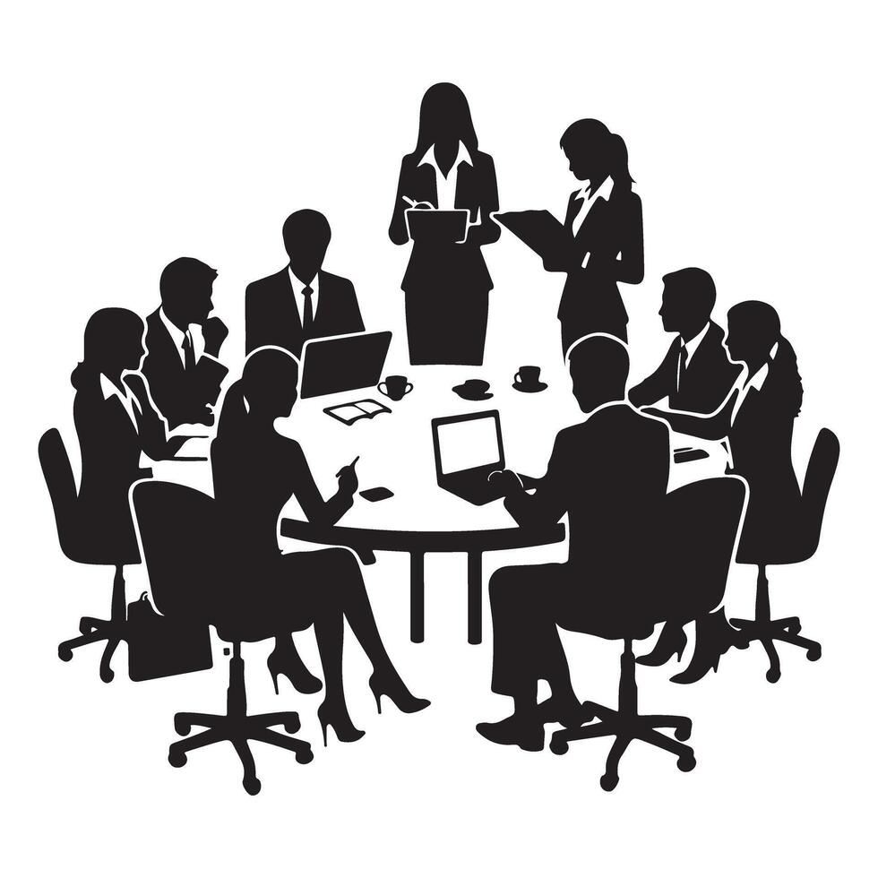 Business Meeting Silhouette Illustration with Diverse Team Collaboration vector