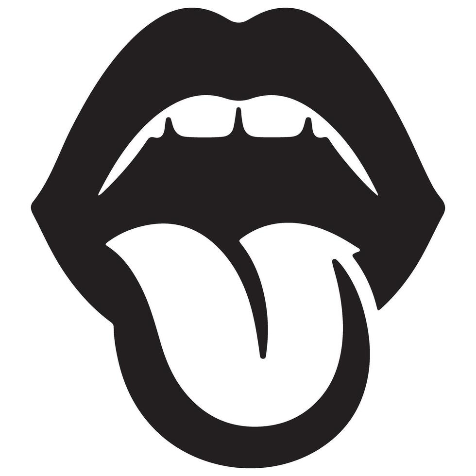 Black and white illustration of mouth with tongue out vector