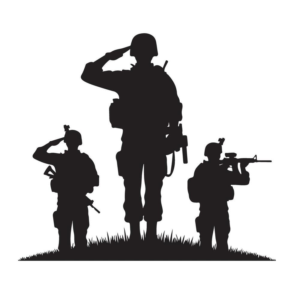 Saluting Soldiers Black Silhouette Illustration for Patriotism vector