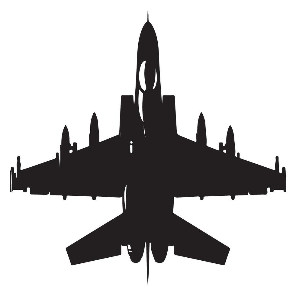 Fighter Jet Silhouette Modern Military Aircraft Top View vector