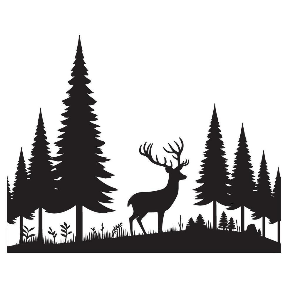 Deer In Forest Silhouette Illustration Perfect Wildlife Design vector