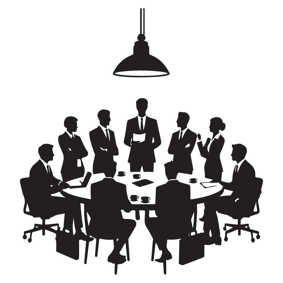 Business Meeting Around Round Table Silhouette Illustration Stock Image vector