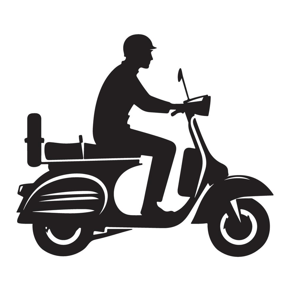 Retro Scooter Illustration with Rider Silhouette Design Element vector
