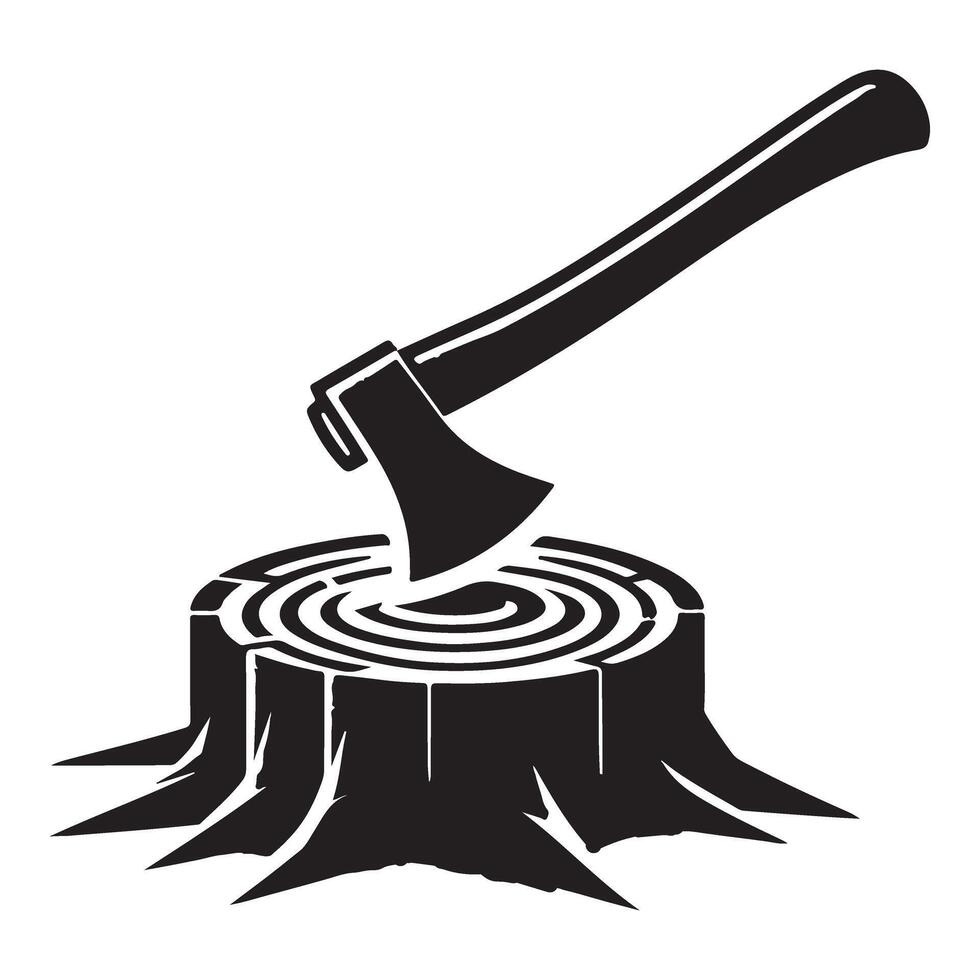 Axe Chopping Wood Stump Log Illustration Woodworking vector