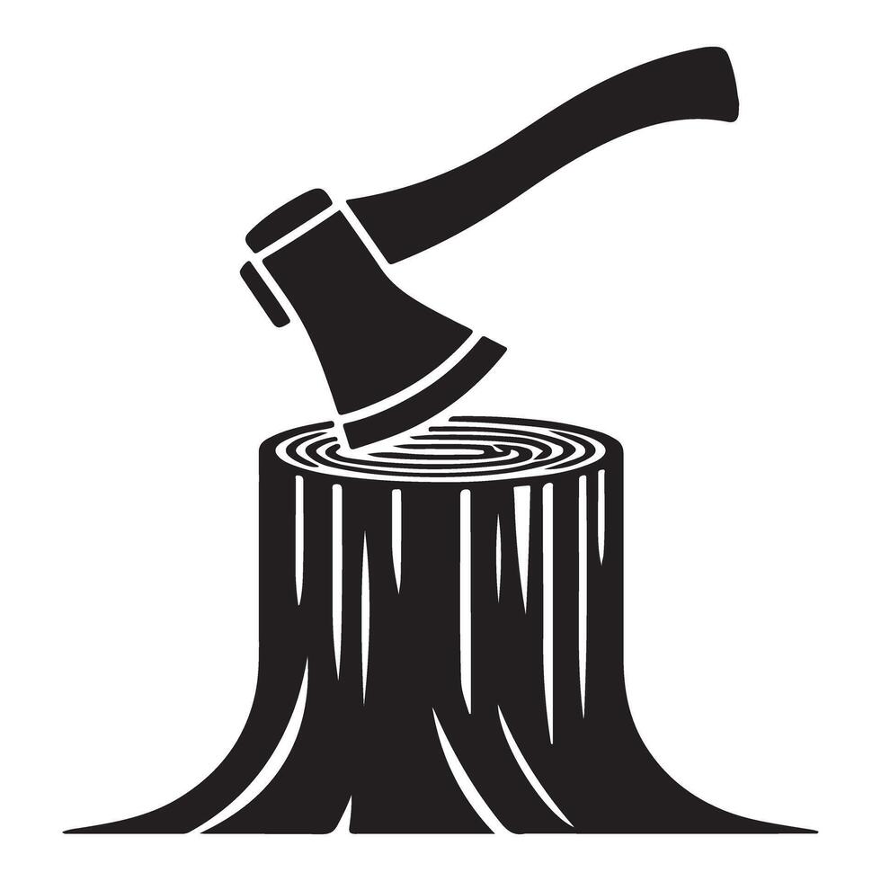 Axe in Log Silhouette Illustration for Woodworking or Forestry Design vector
