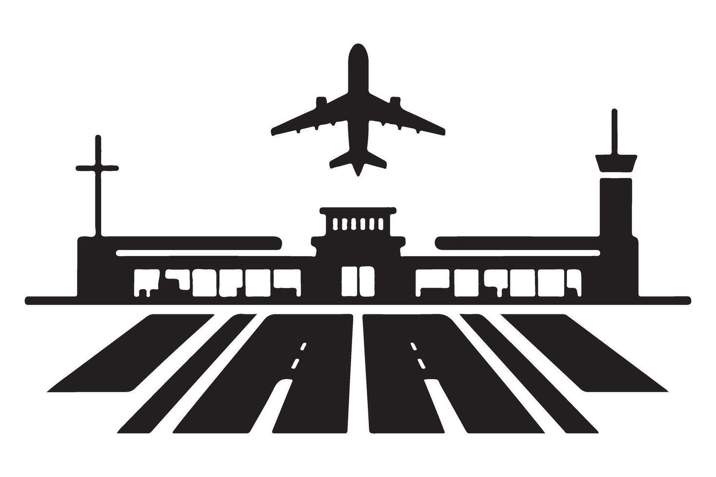 Silhouette Airport Terminal with Airplane Illustration Design vector
