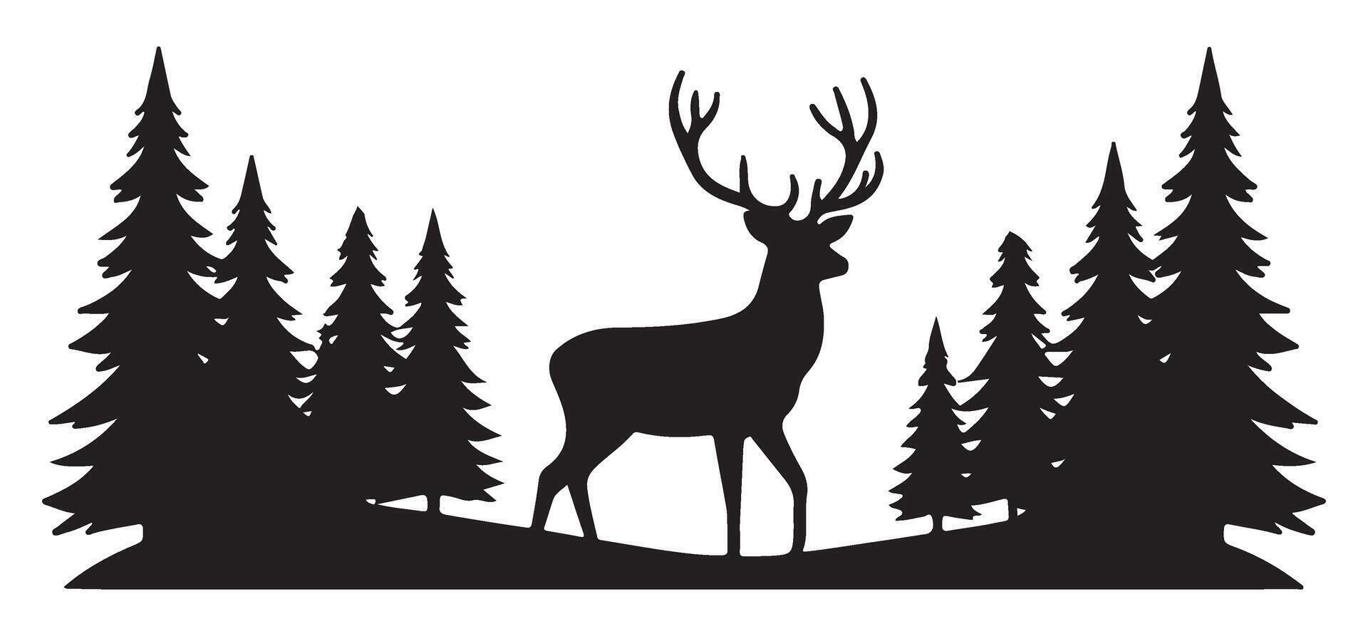 Deer in Forest Silhouette Nature Wildlife Graphic Download vector
