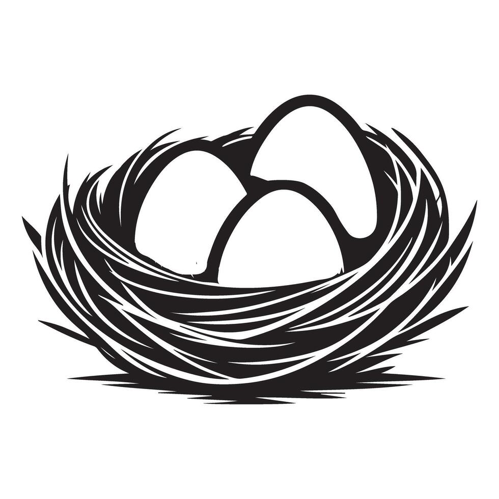 Minimalist Silhouette Illustration of a Bird Nest with Eggs vector