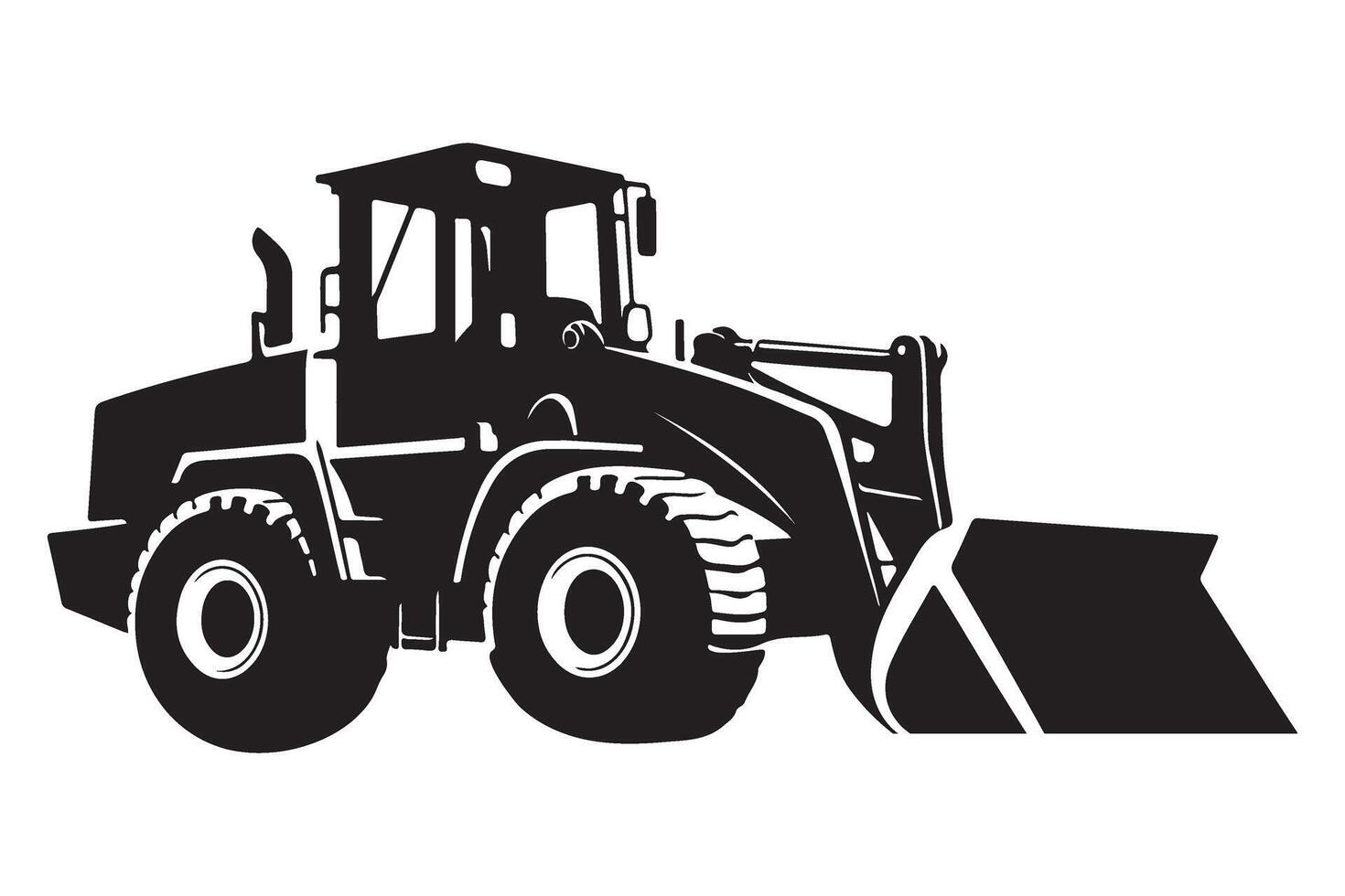 Bulldozer front loader silhouette illustration for construction projects vector