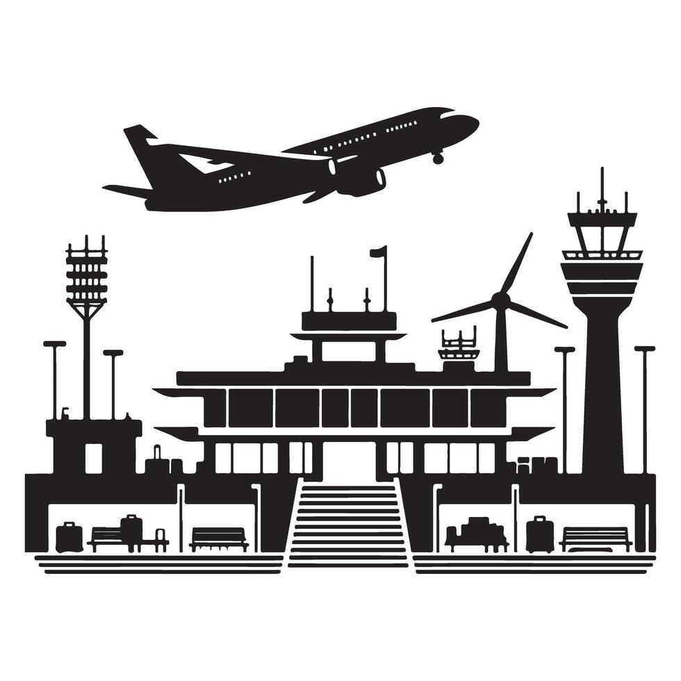 Airport Terminal Silhouette Graphic for Travel and Transportation Designs vector