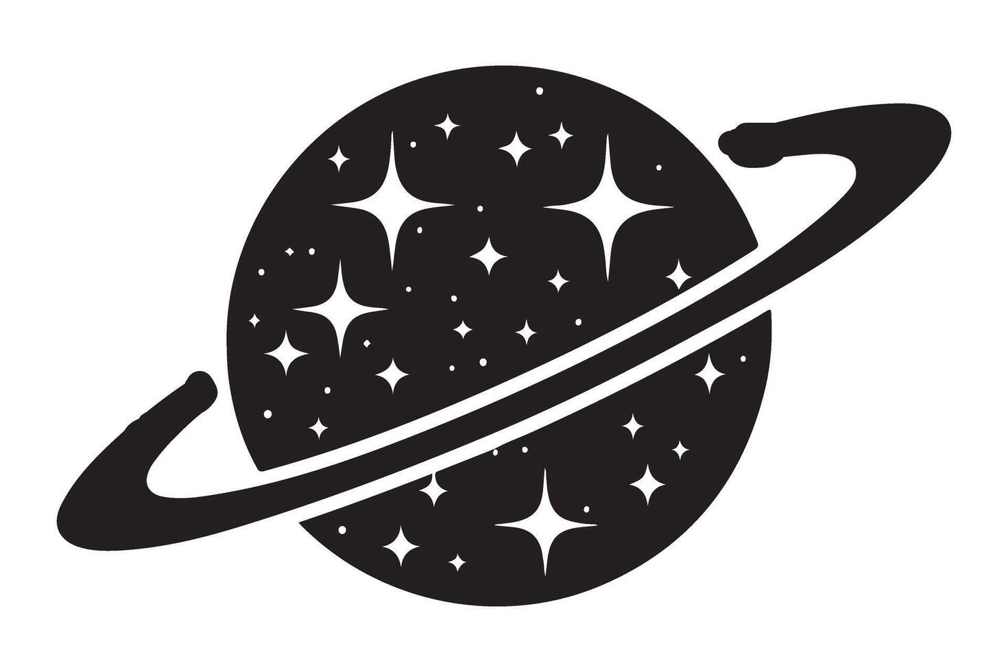 Planet with Rings and Stars Silhouette Illustration Design vector